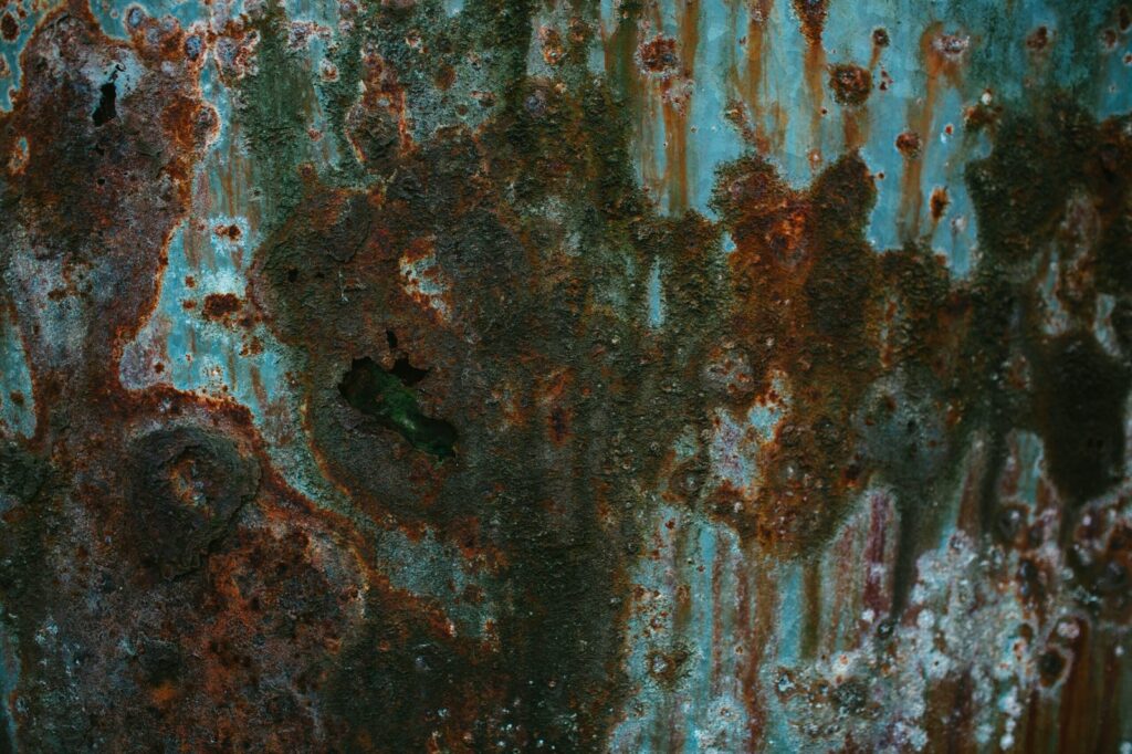 Close up of a corroded and weathered metal surface